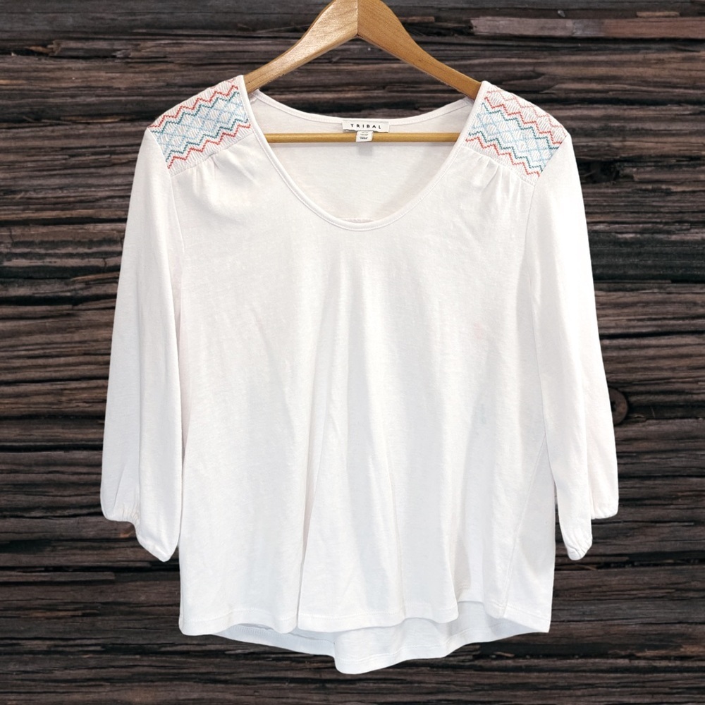 Tribal White Embellished 3/4 Sleeve Blouse